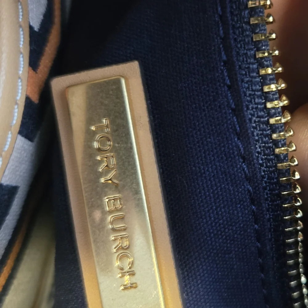 Tory Burch Navy and Gold Geometric Tote